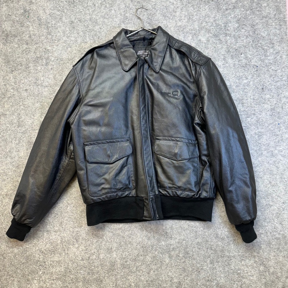 VTG Excelled A-2 Leather Flight Jacket Mens L Black Sheepskin USA WE Energies